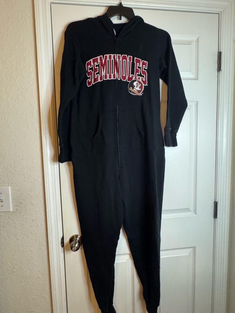 Seminoles Black Women's Hooded Zip-Front Onesie Pajama